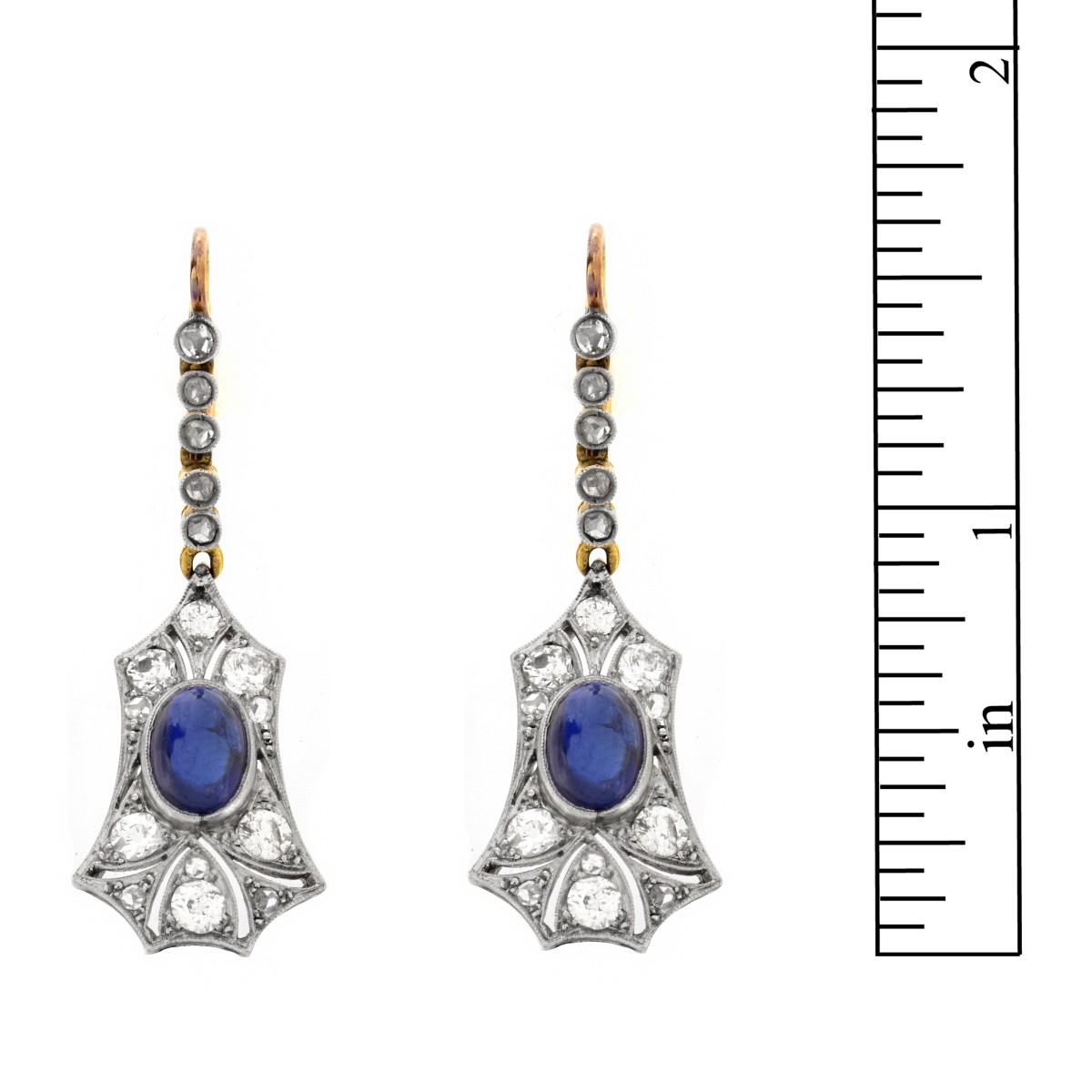 Sapphire, Diamond, Platinum and 14K Earrings