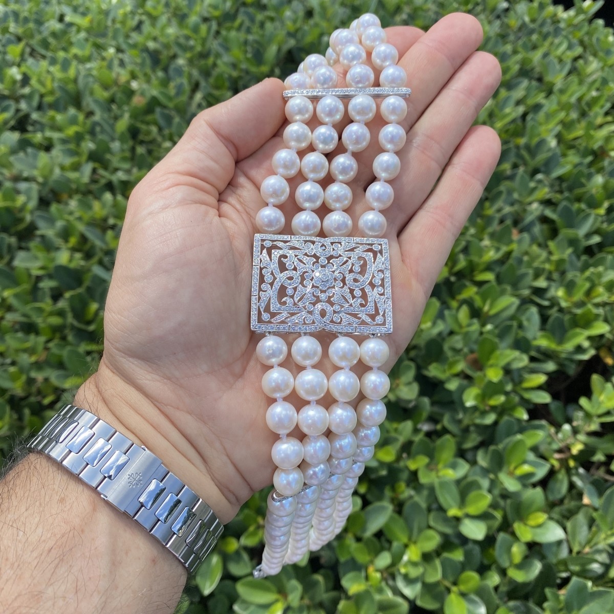 Diamond, Pearl and 18K Necklace
