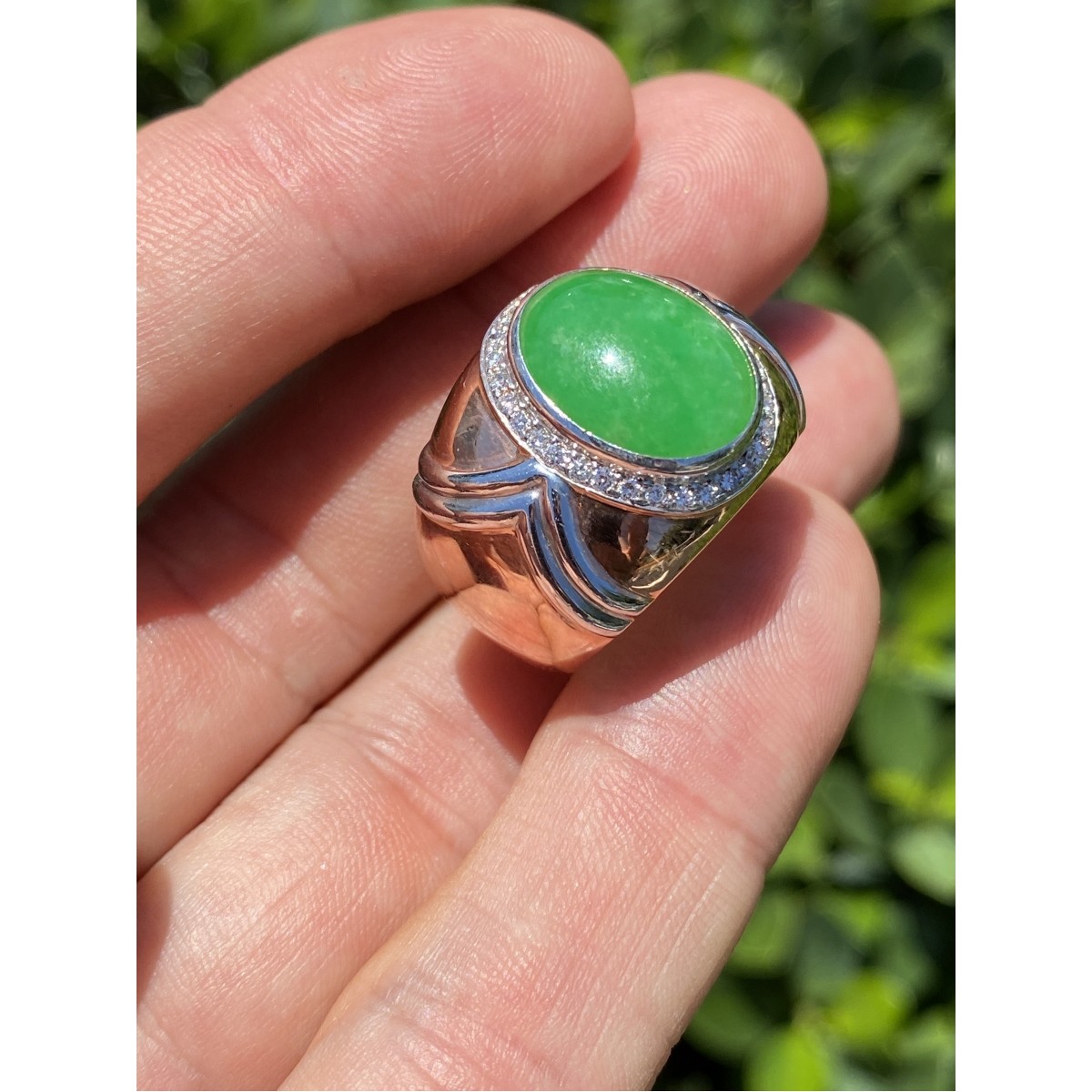 Jade, Diamond and 9K Ring