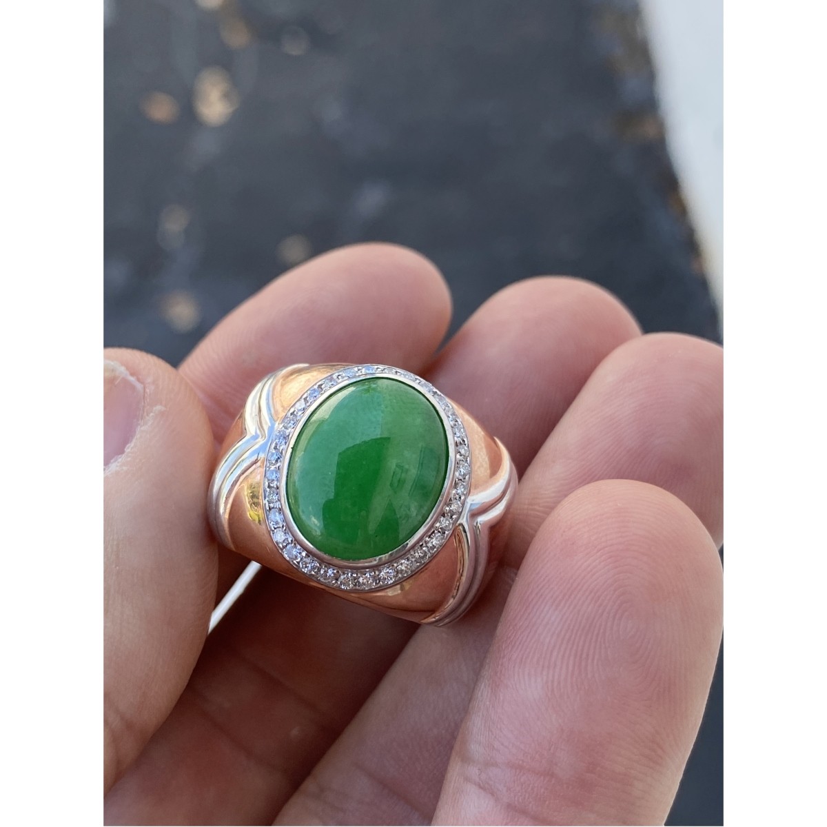 Jade, Diamond and 9K Ring