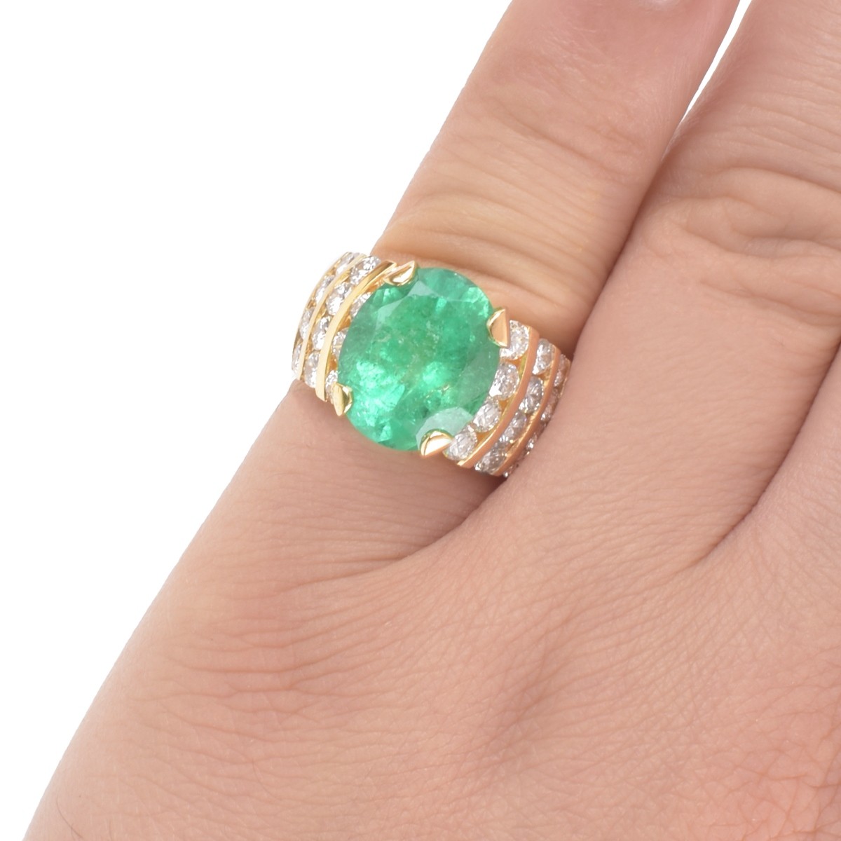 Emerald, Diamond and 18K Ring