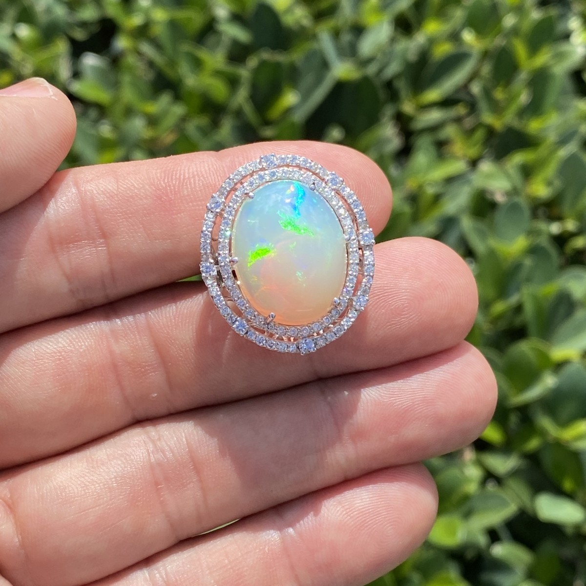 Opal, Diamond and 18K Ring