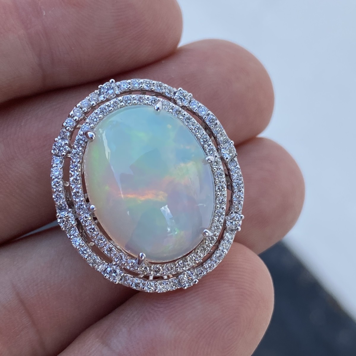 Opal, Diamond and 18K Ring