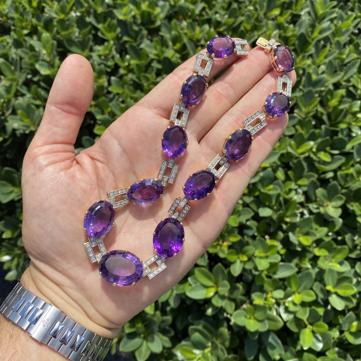 Amethyst, Diamond and 18K Necklace