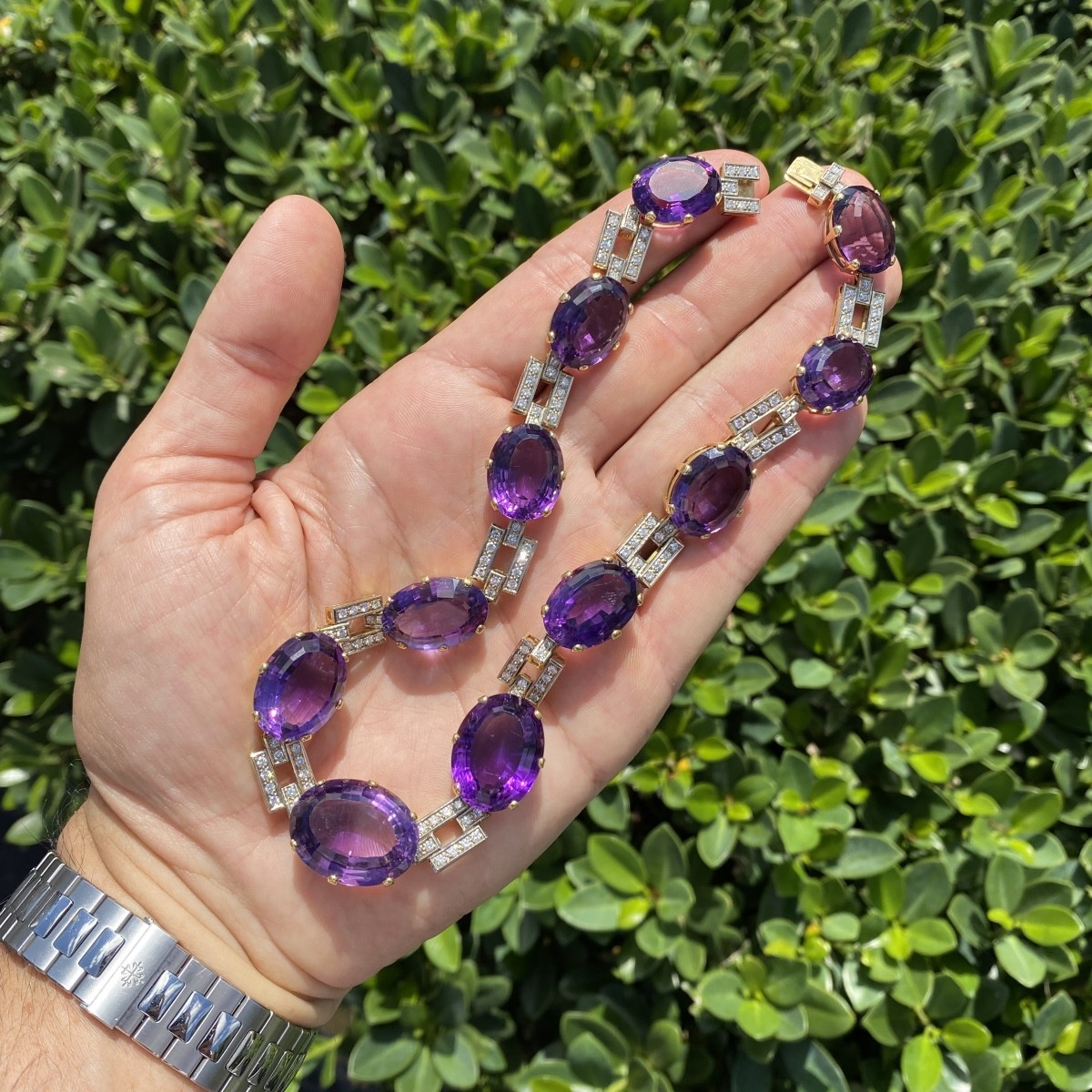 Amethyst, Diamond and 18K Necklace