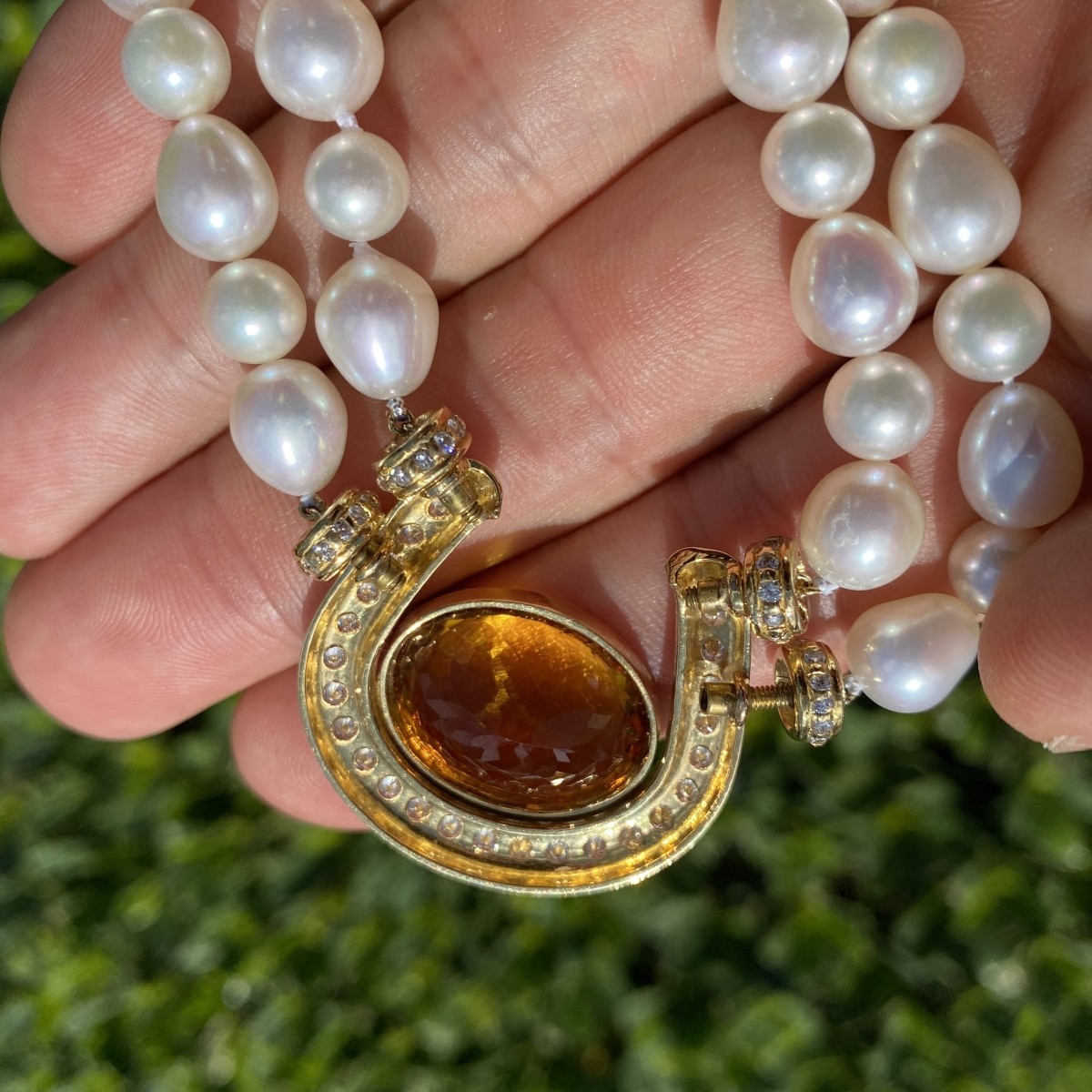 Citrine, Diamond, Pearl and 14K Necklace