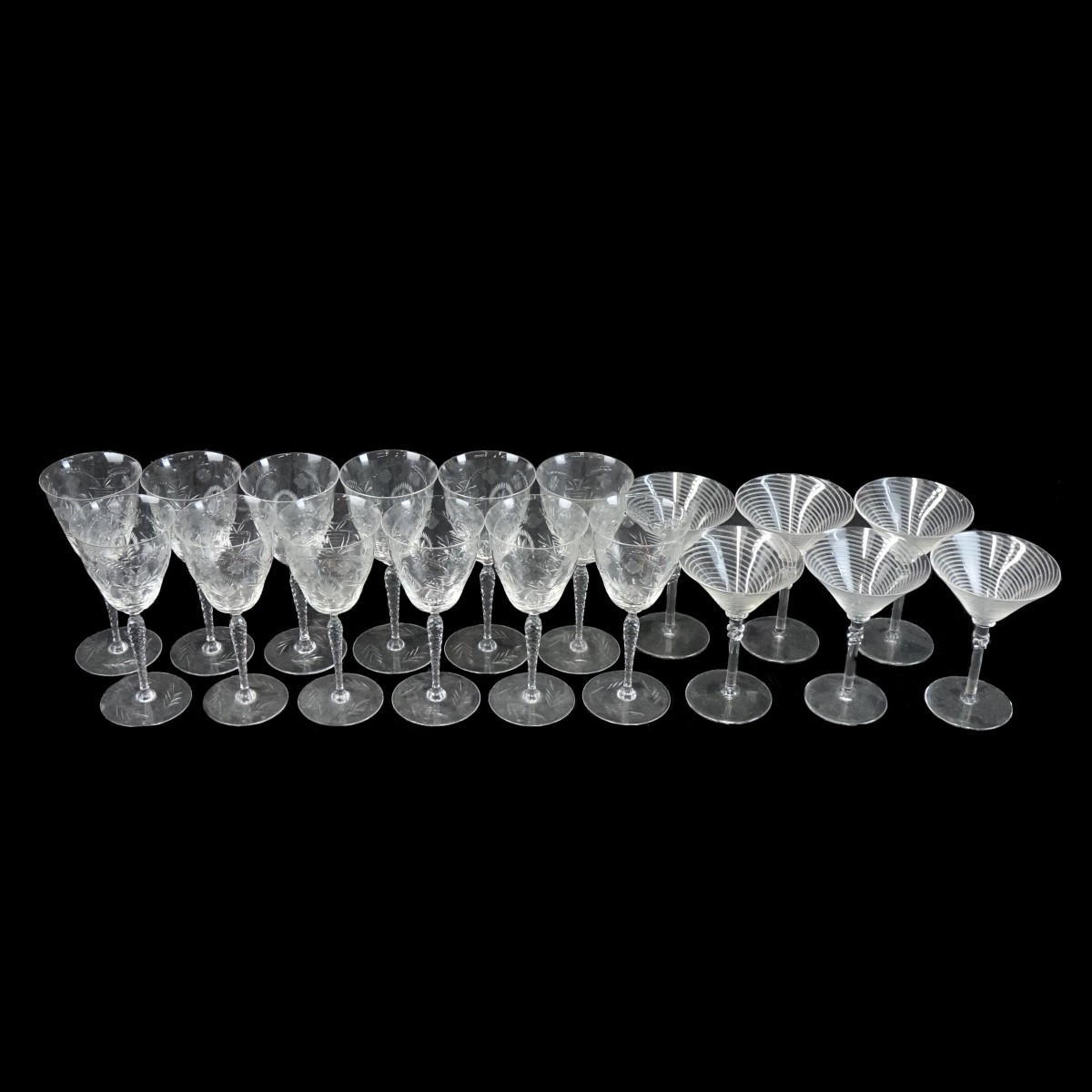 Assorted Etched Glass Stemware