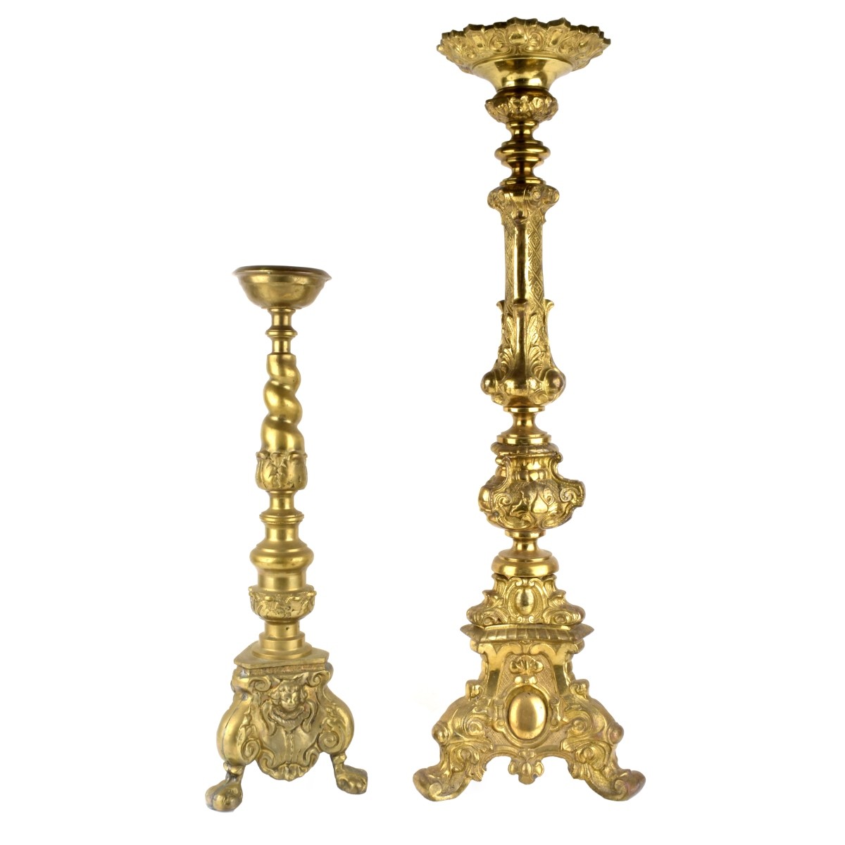 Large Gilt Bronze Picket Candlesticks