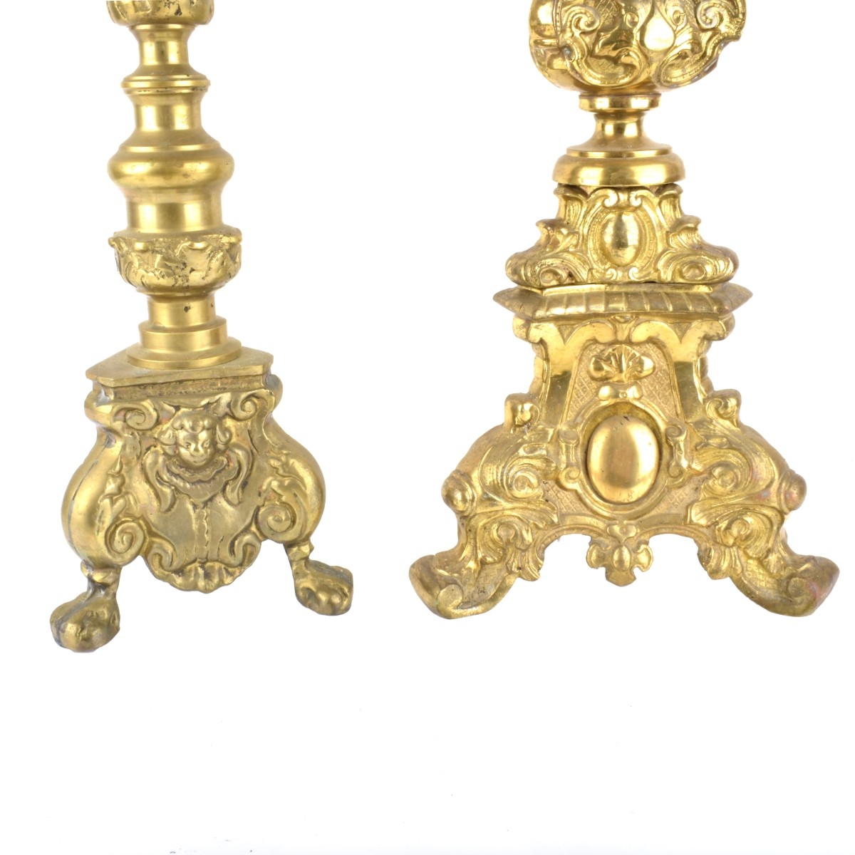 Large Gilt Bronze Picket Candlesticks