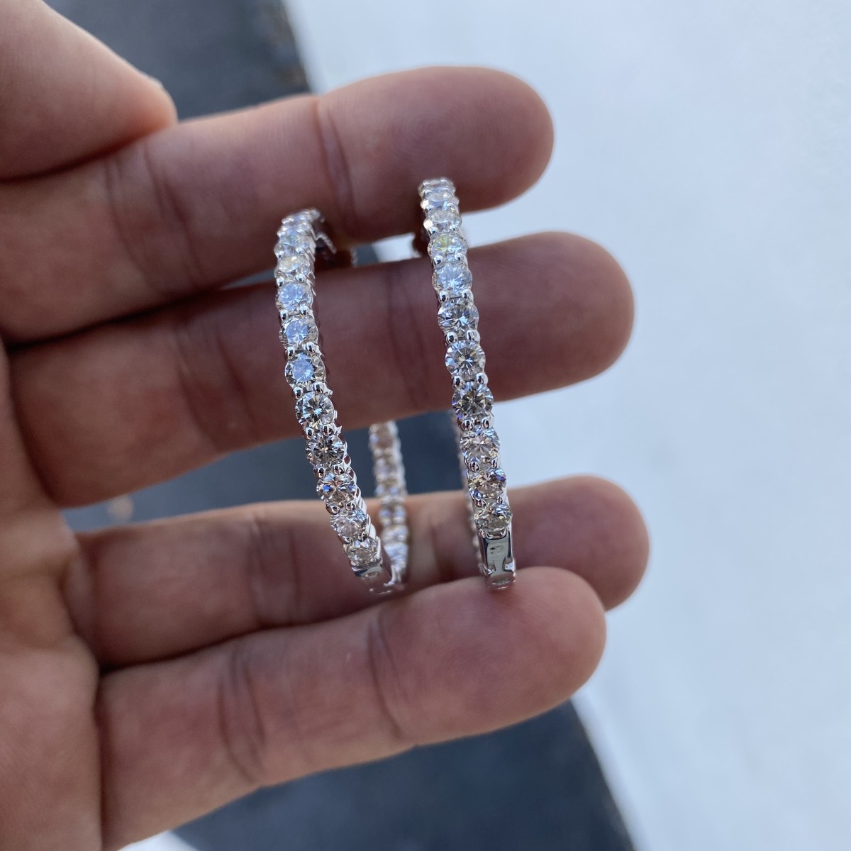 Diamond and 14K Hoop Earrings