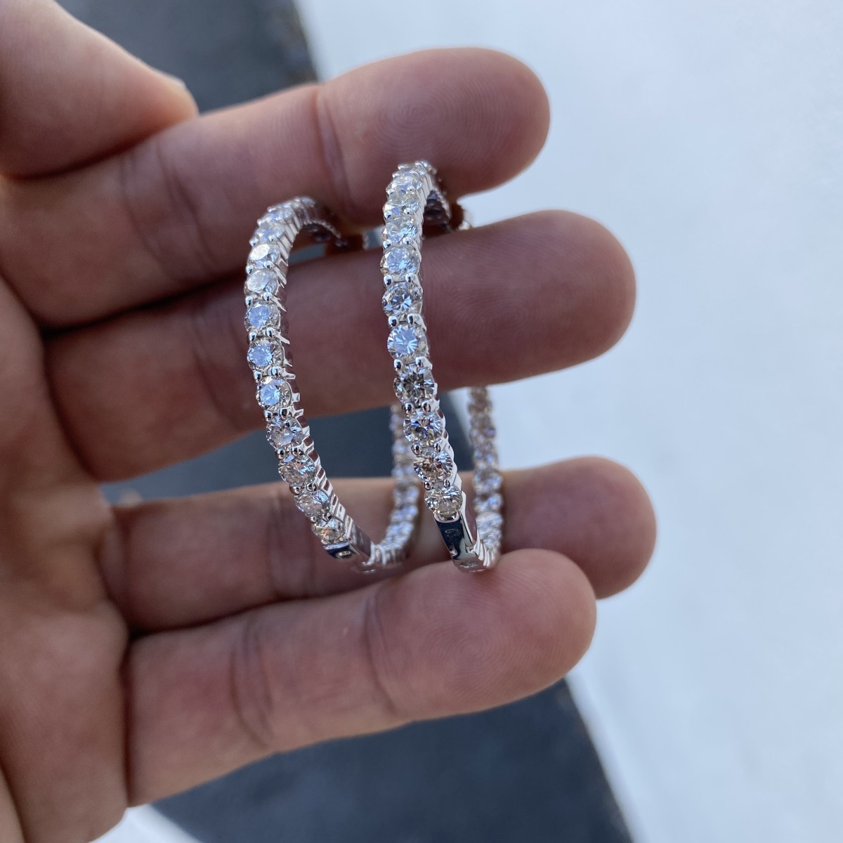 Diamond and 14K Hoop Earrings