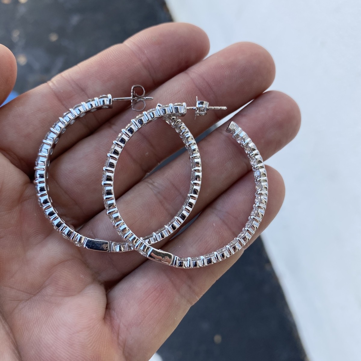 Diamond and 14K Hoop Earrings