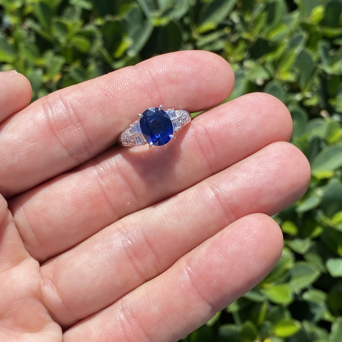 AIGS Sapphire, Diamond and Platinum Ring