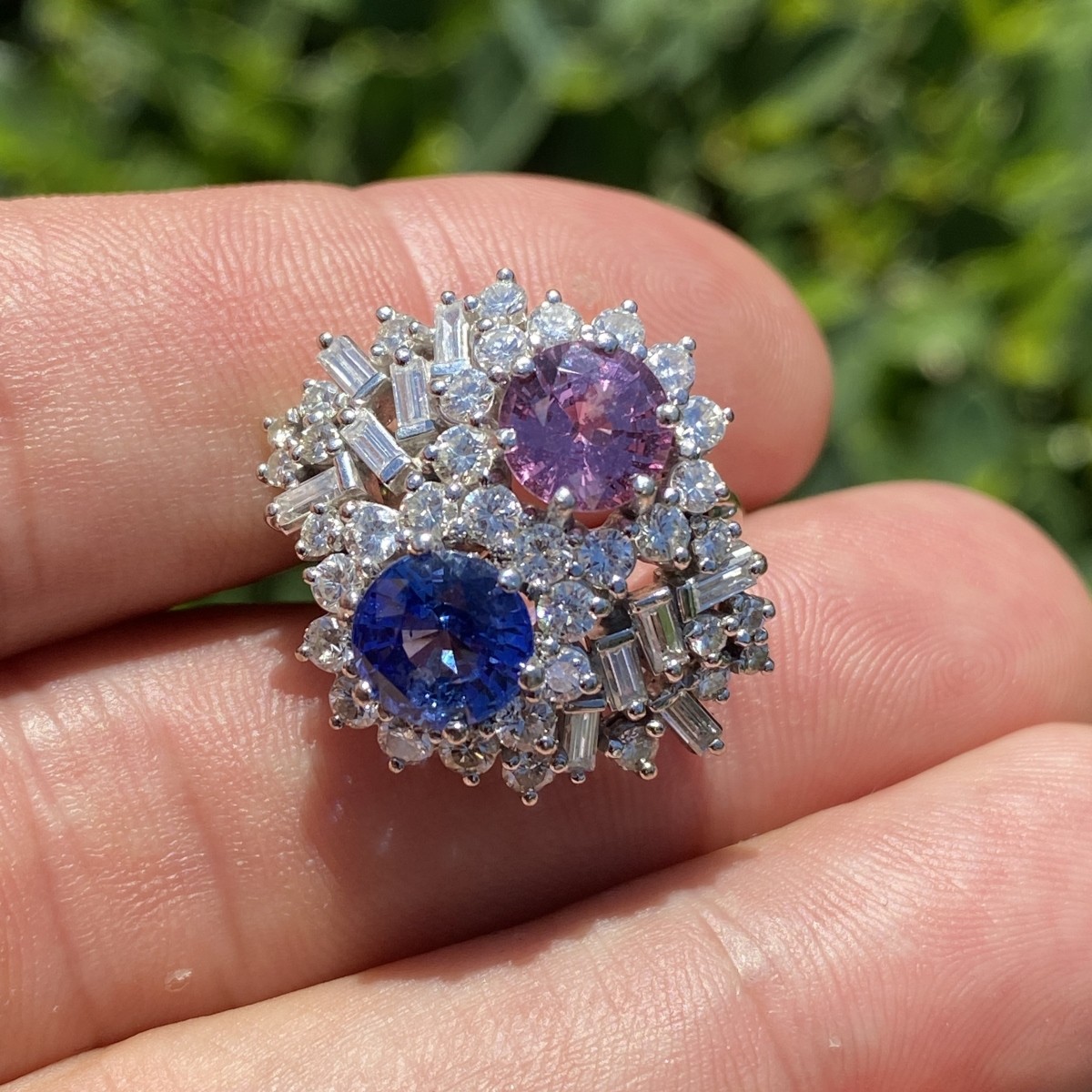 Sapphire, Diamond and Platinum Ring