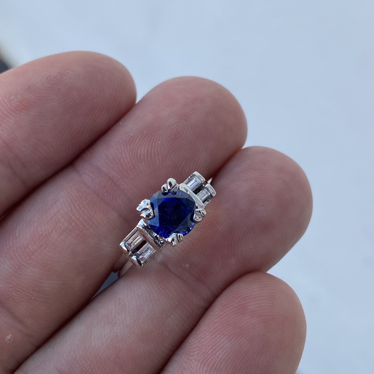 Sapphire, Diamond and Platinum Ring