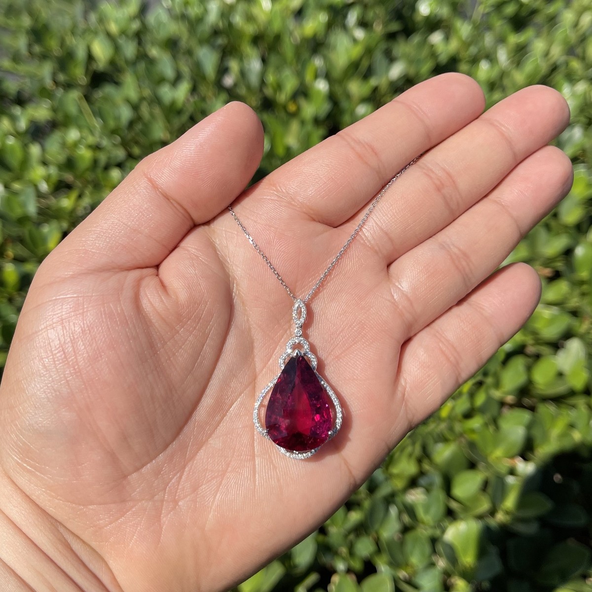 Rubelite, Diamond and 14K Necklace