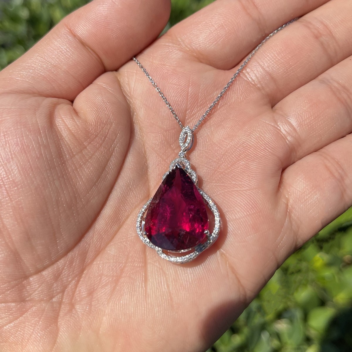 Rubelite, Diamond and 14K Necklace