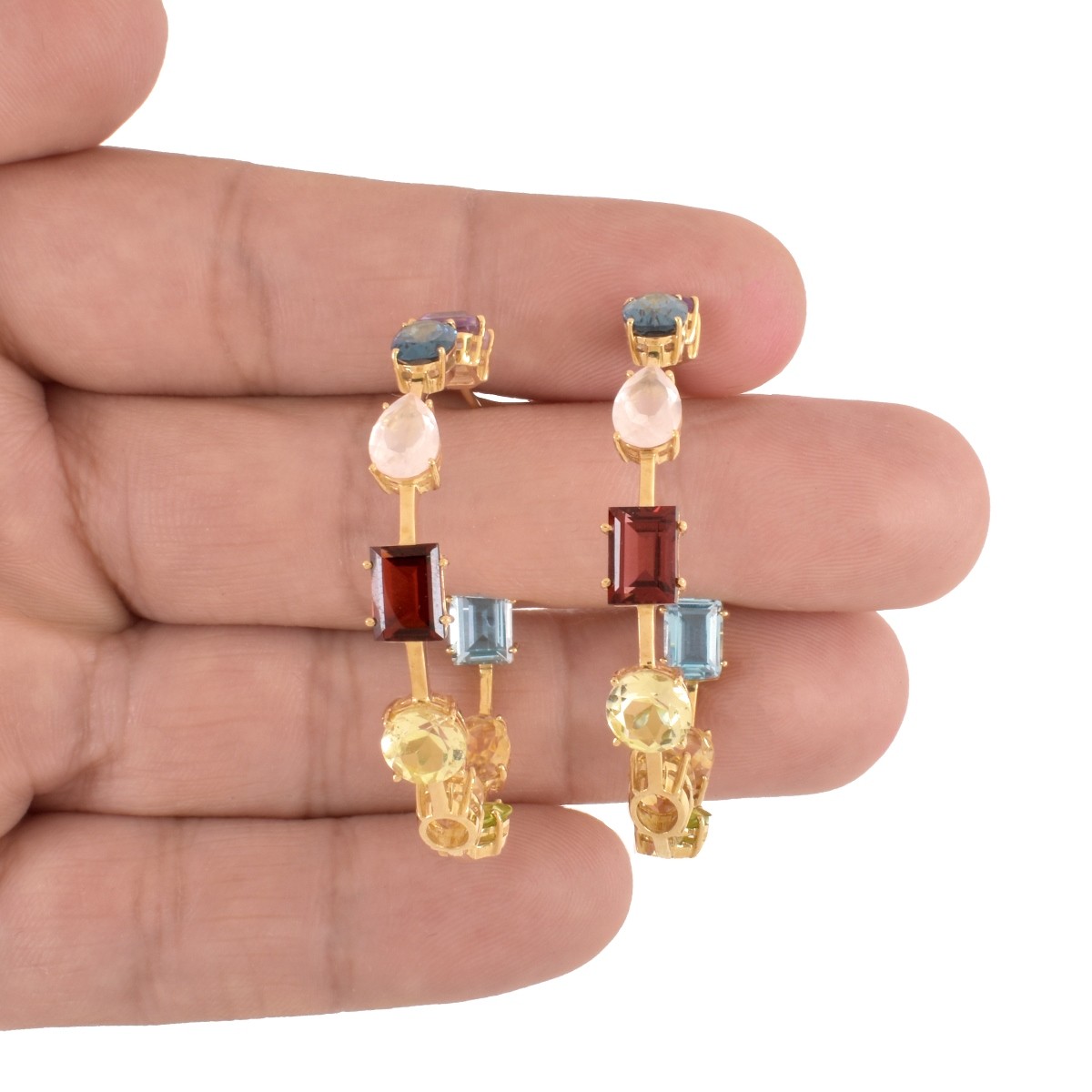 Gemstone and 18K Hoop Earrings