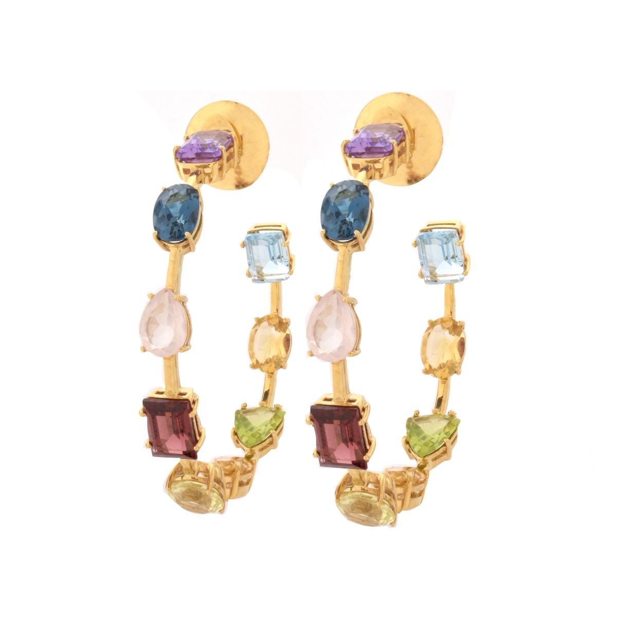 Gemstone and 18K Hoop Earrings