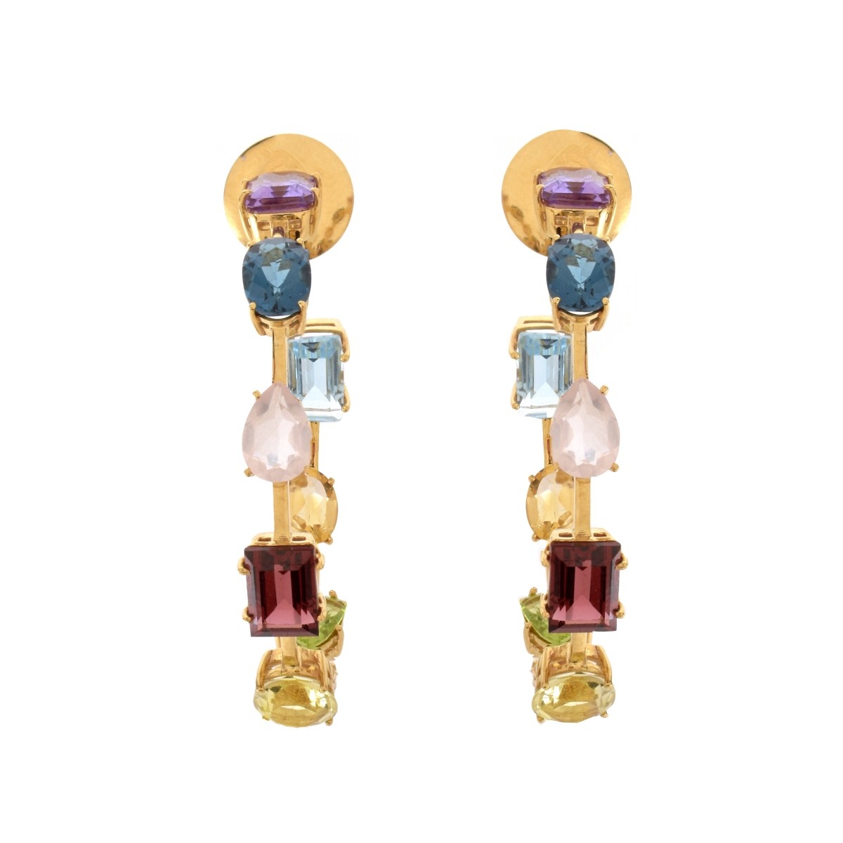 Gemstone and 18K Hoop Earrings