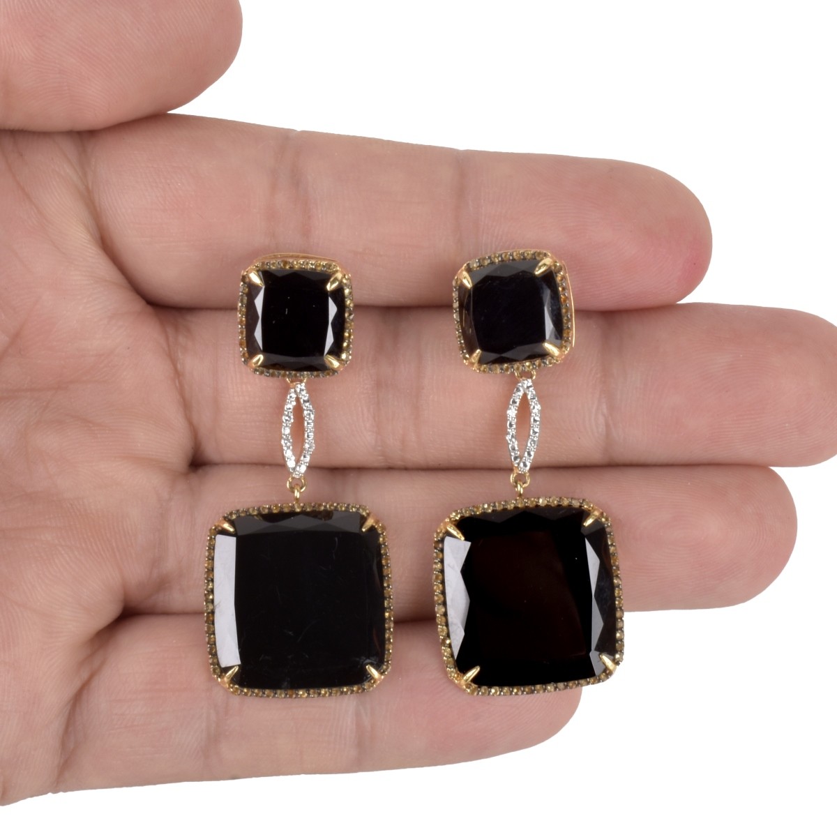 Onyx, Diamond and 18K Earrings