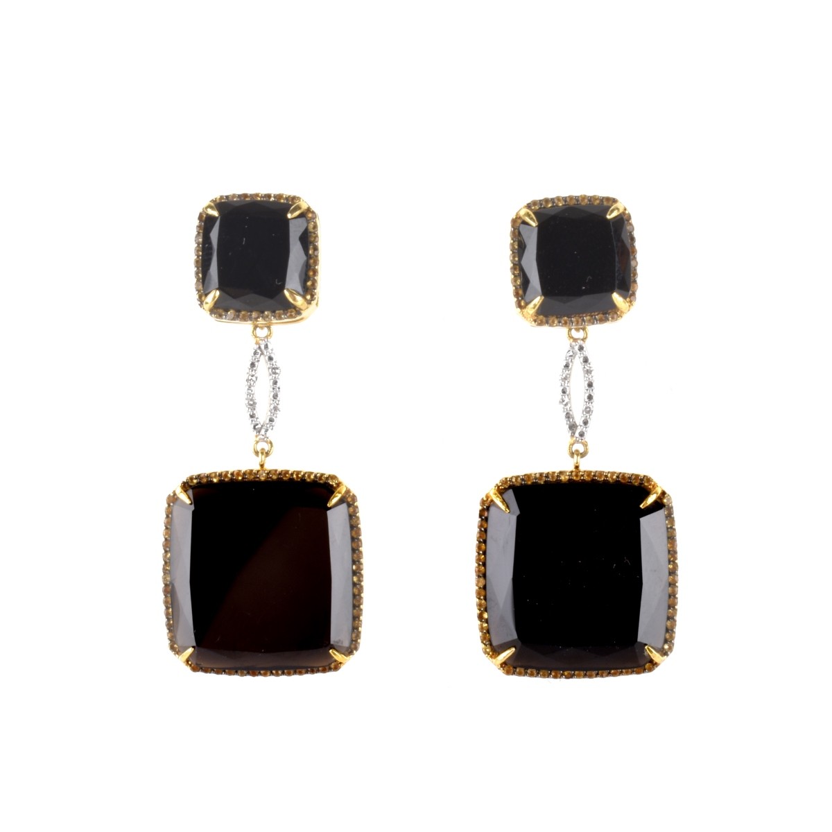 Onyx, Diamond and 18K Earrings