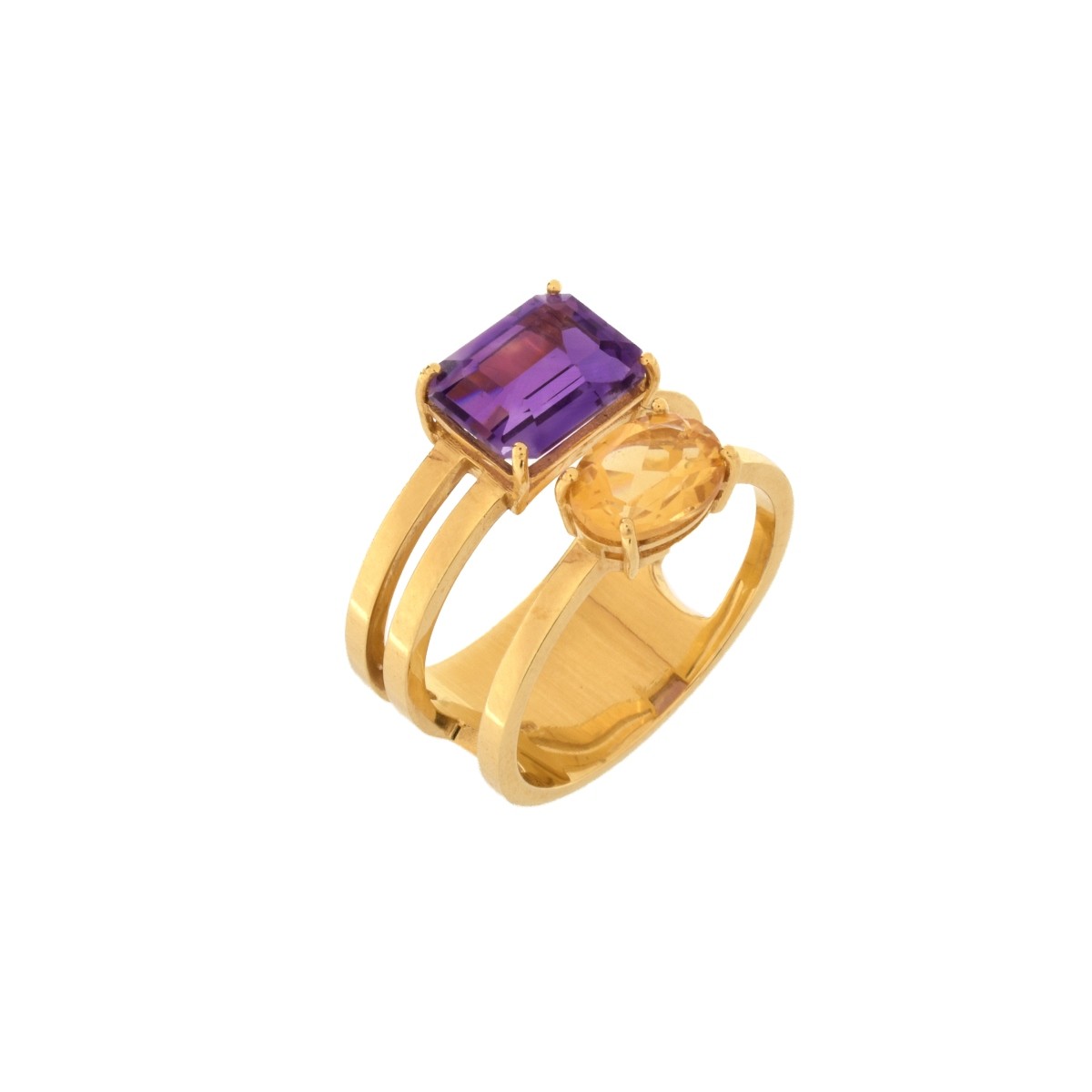 Amethyst, Citrine and 18K Ring