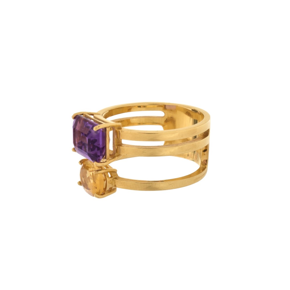 Amethyst, Citrine and 18K Ring