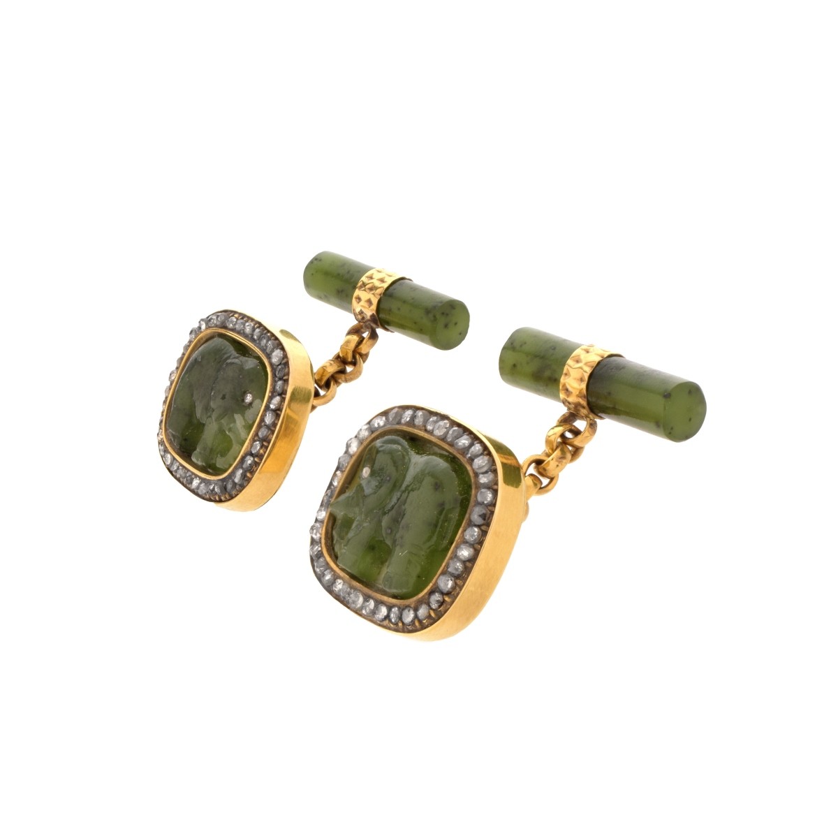 Russian Jade and 14K Cufflinks