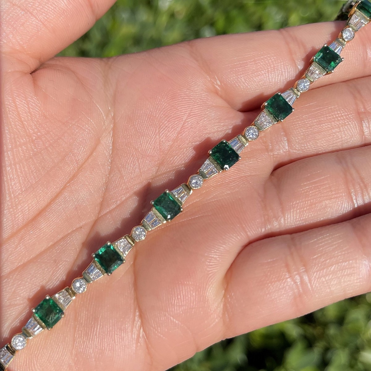 Emerald, Diamond, and 14K Bracelet