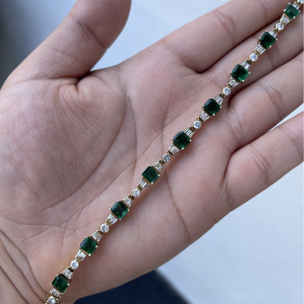 Emerald, Diamond, and 14K Bracelet