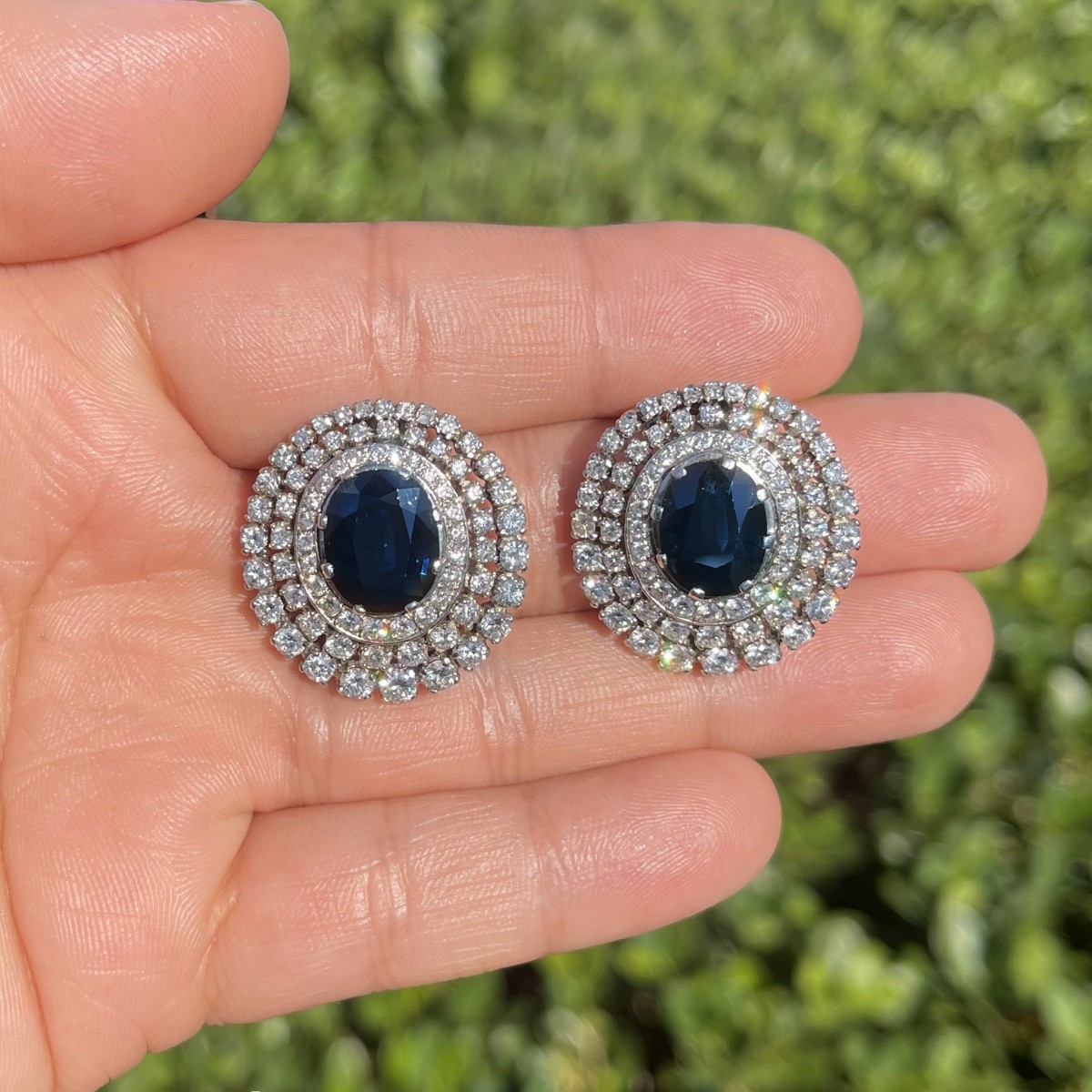 Sapphire, Diamond and Platinum Earrings