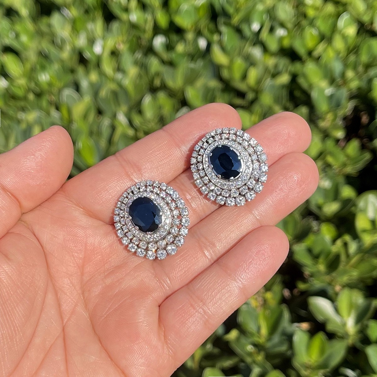 Sapphire, Diamond and Platinum Earrings