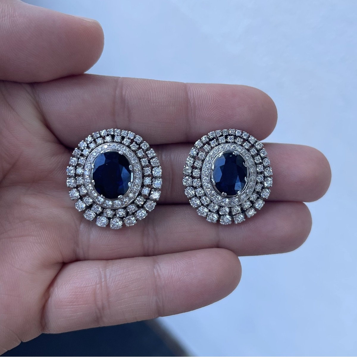 Sapphire, Diamond and Platinum Earrings