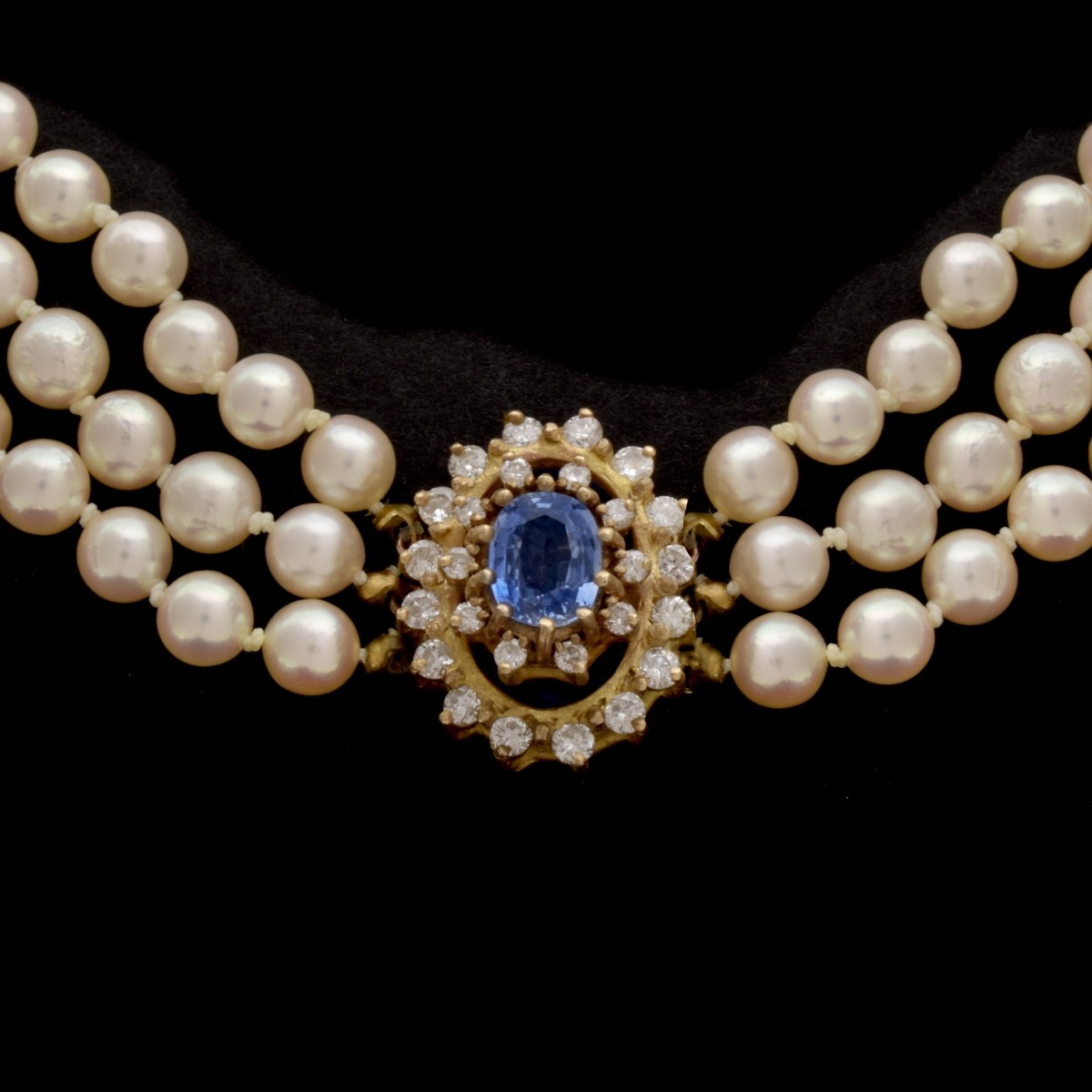 Pearl, Sapphire, Diamond and 14K Necklace