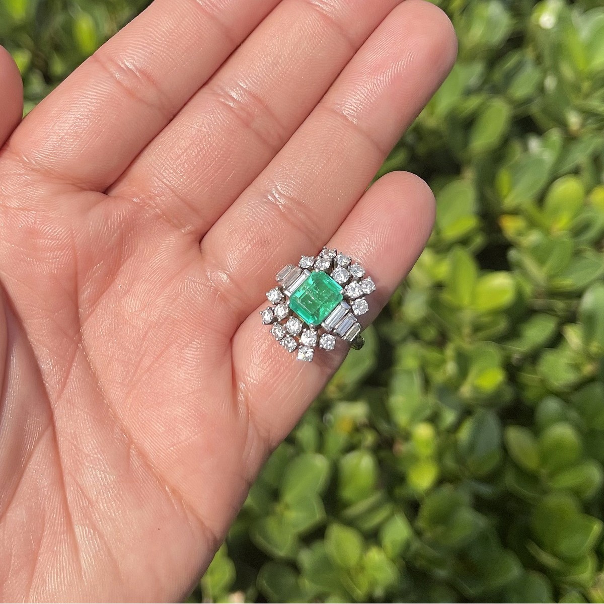 Emerald, Diamond and 14K Ring