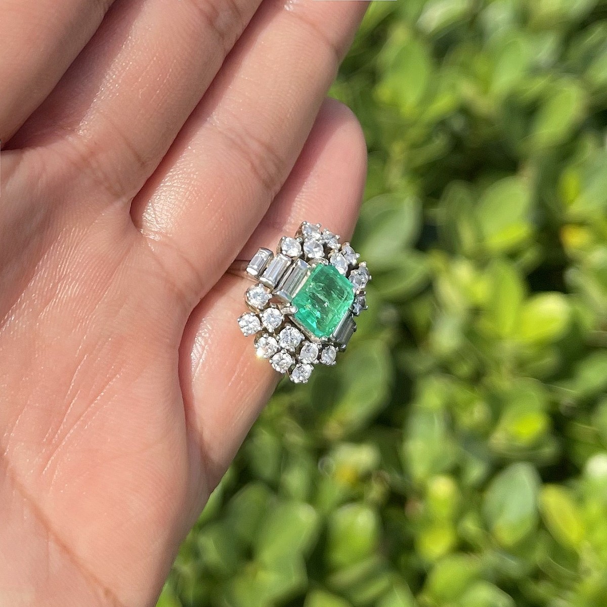 Emerald, Diamond and 14K Ring