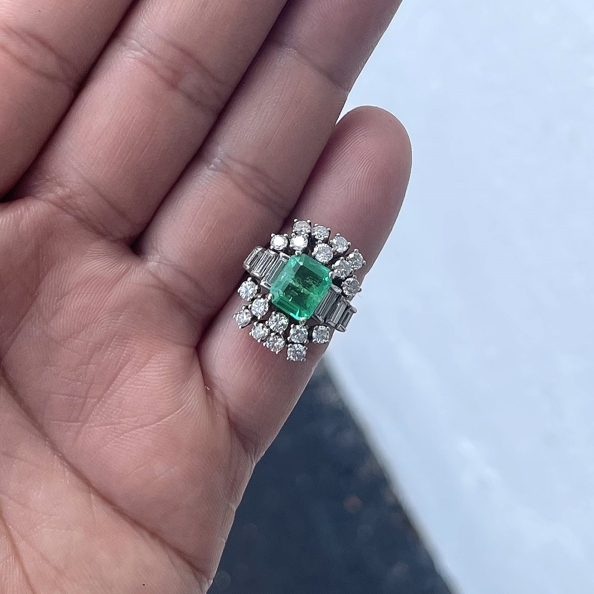 Emerald, Diamond and 14K Ring