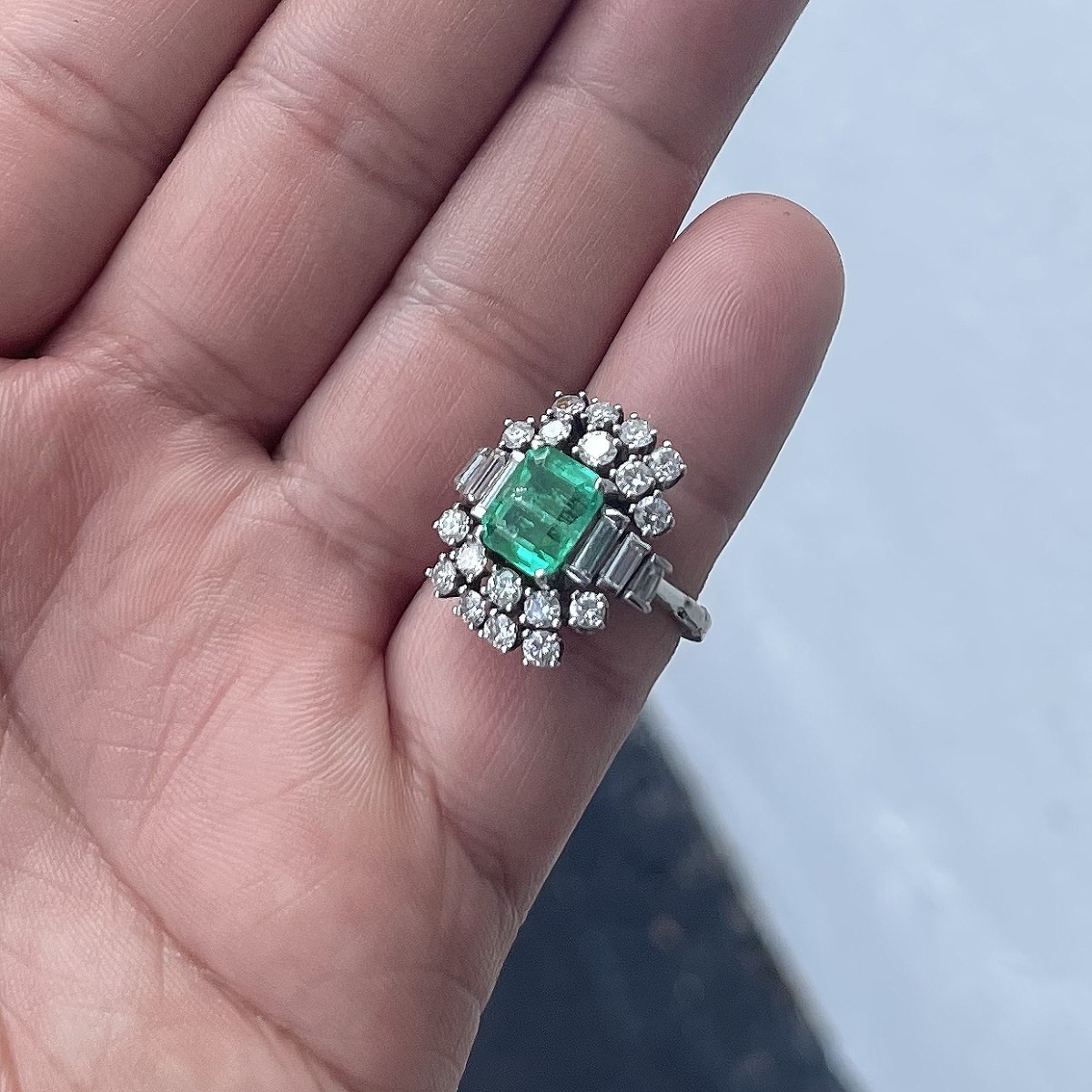 Emerald, Diamond and 14K Ring