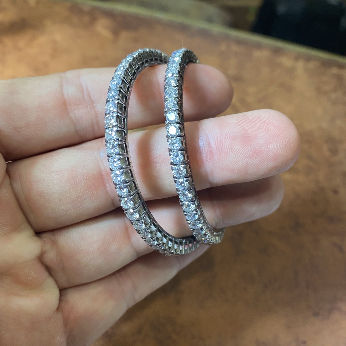 Diamond and Silver Bangle Bracelets