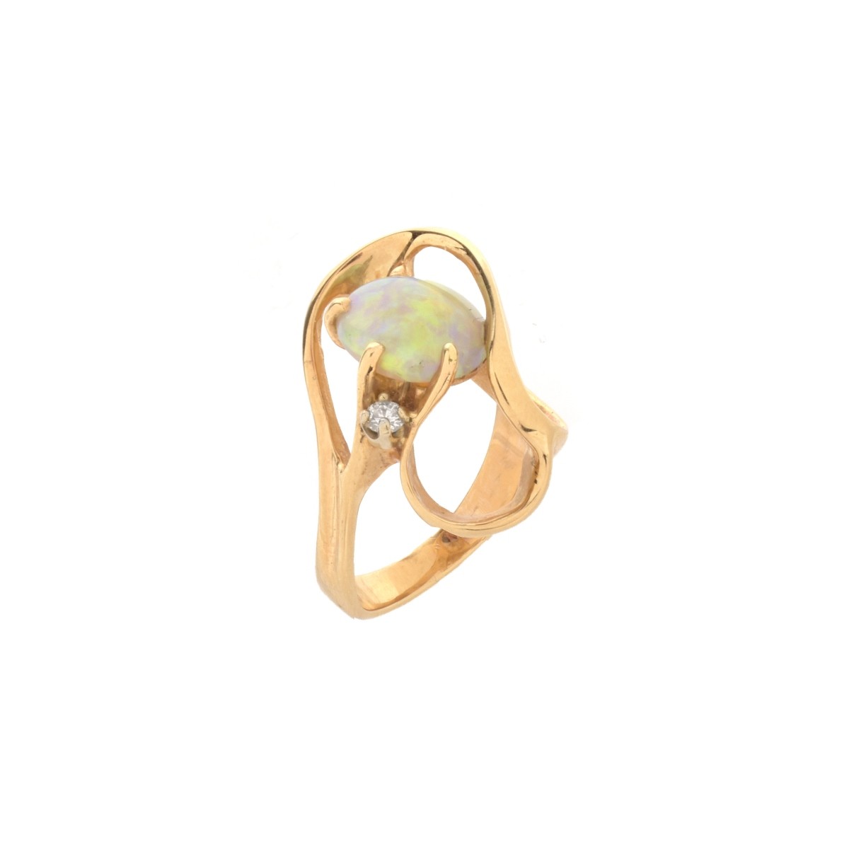 Opal, Diamond and 14K Ring