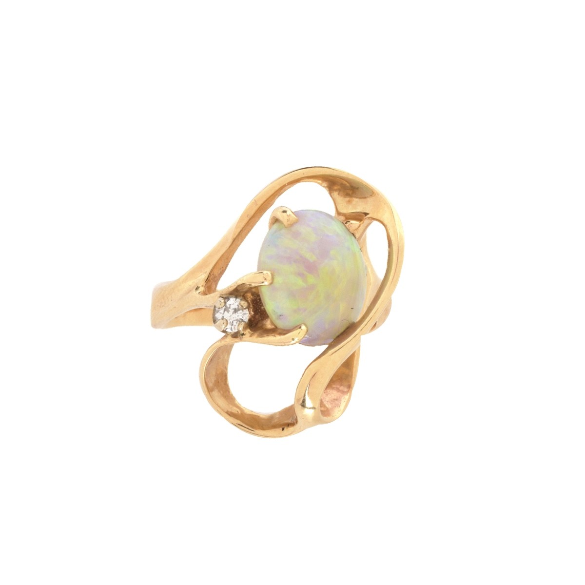 Opal, Diamond and 14K Ring