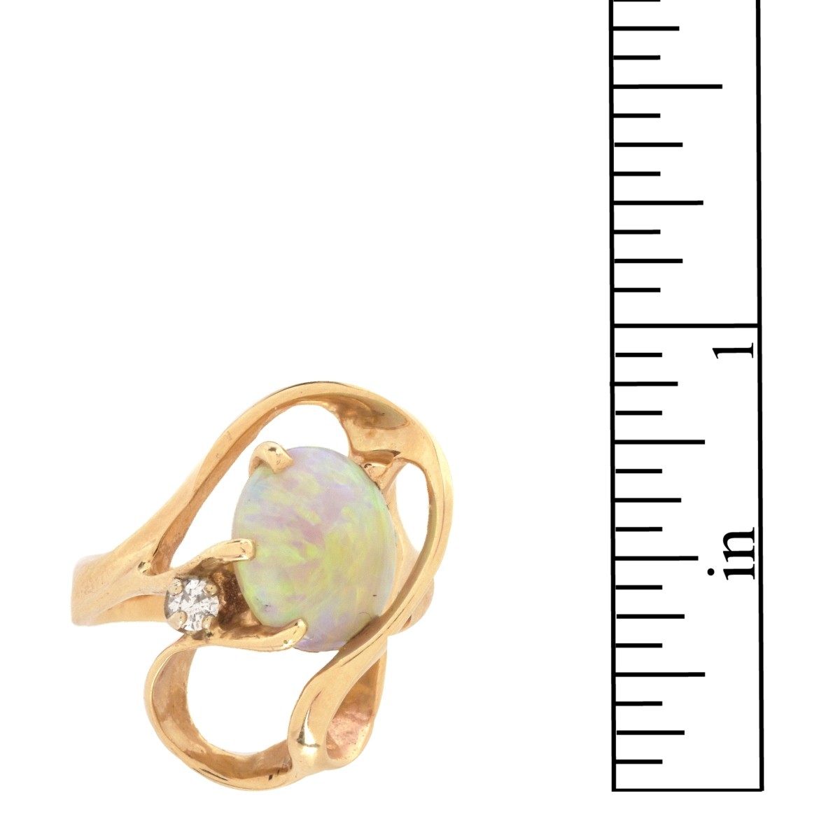 Opal, Diamond and 14K Ring