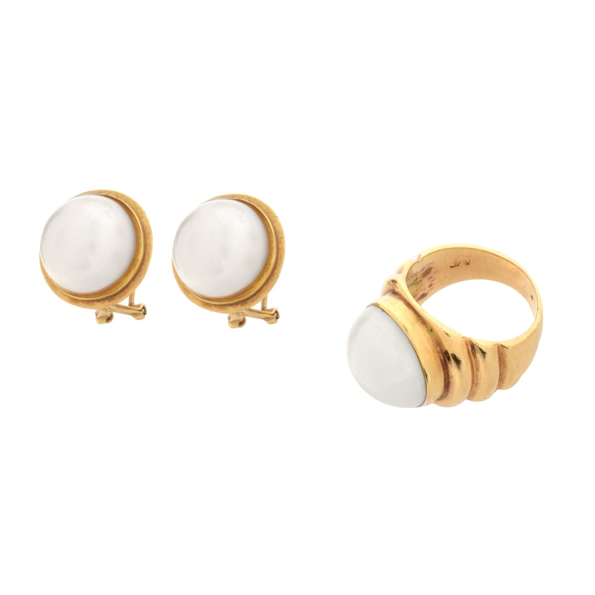 Pearl and 14K Earrings and Ring
