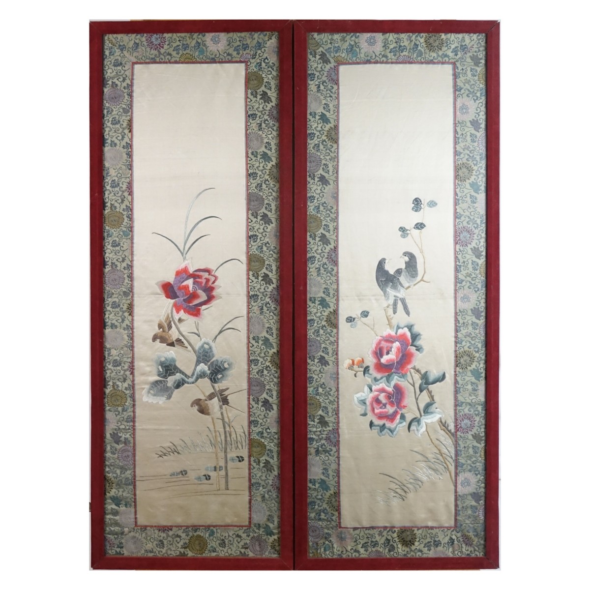 Pair of Chinese Silk Embroidered Panels