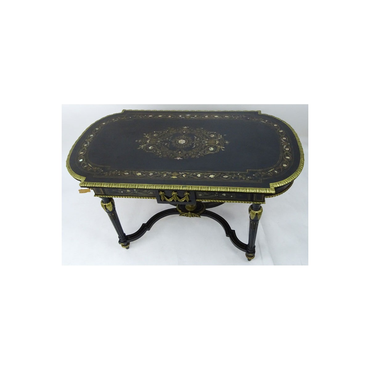 Gilt Bronze 1860' Mother of Pearl & Ebonized Table