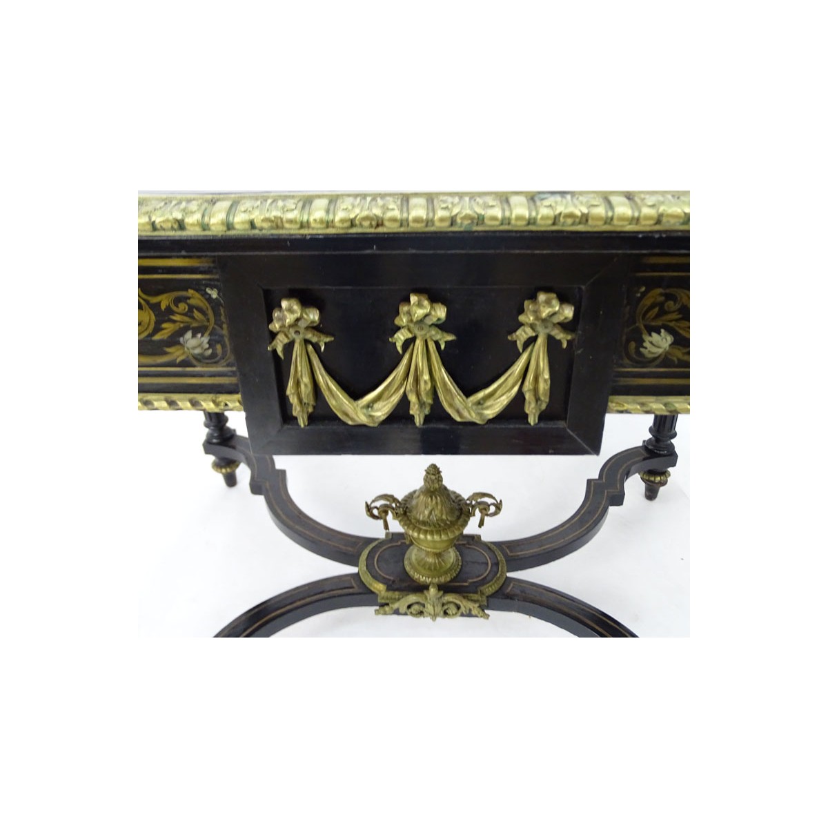 Gilt Bronze 1860' Mother of Pearl & Ebonized Table