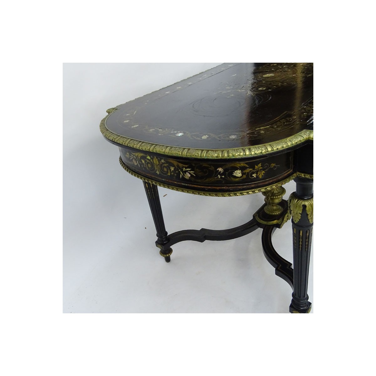 Gilt Bronze 1860' Mother of Pearl & Ebonized Table