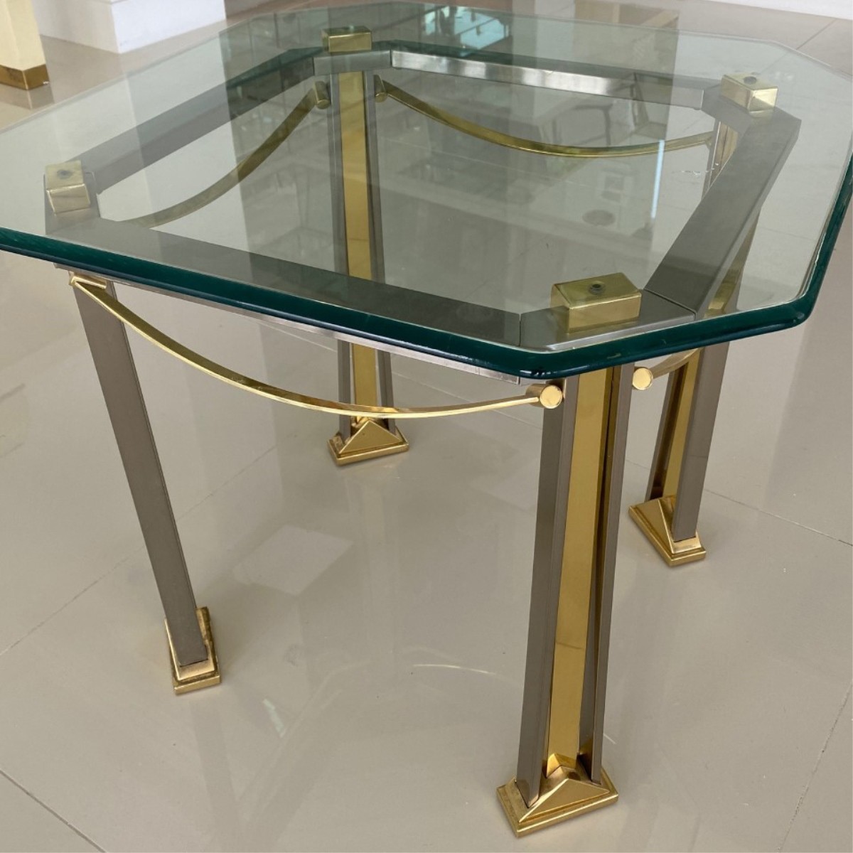 Milo Baughman Style Chrome and Brass Side Table