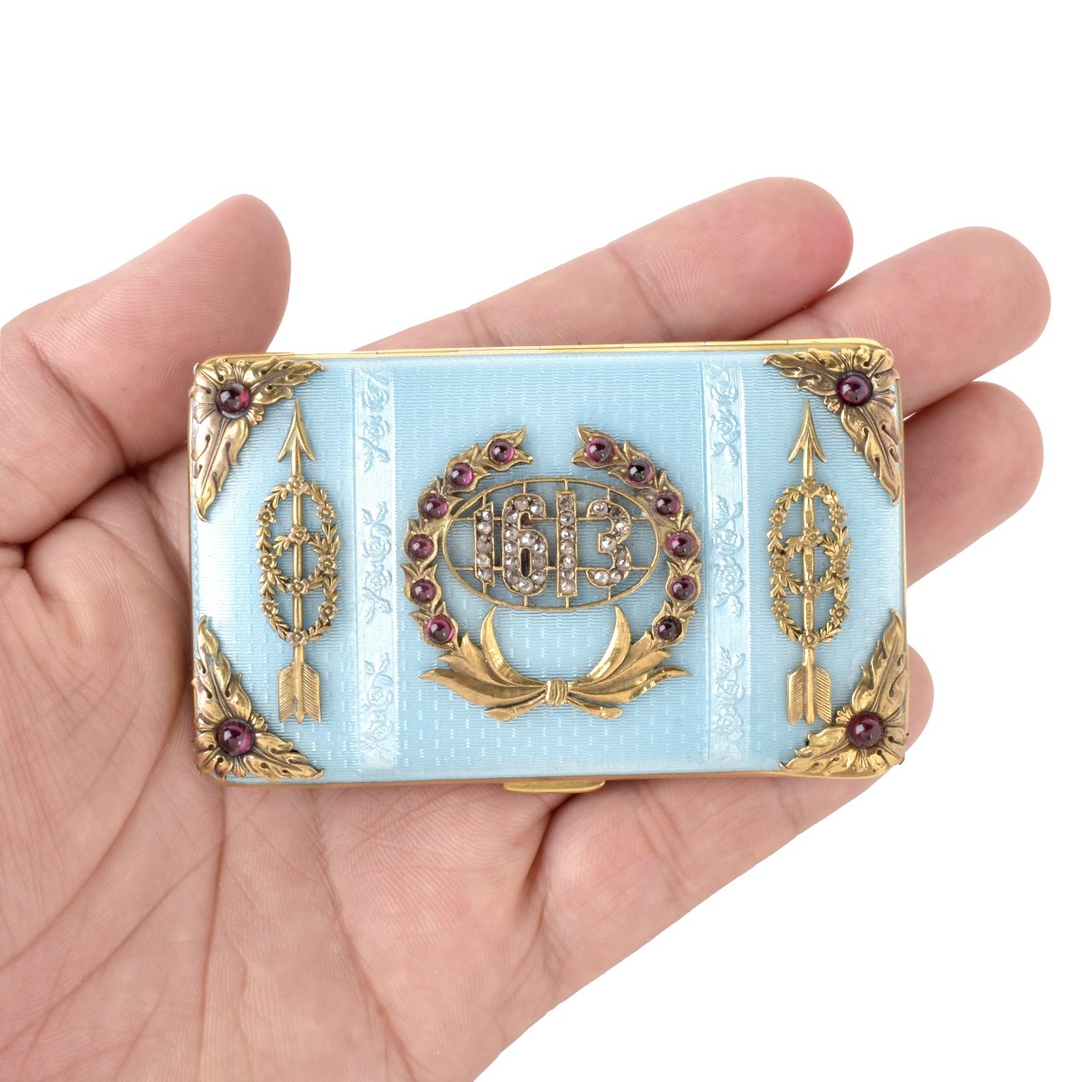 Russian Enamel, Silver and Gemstone Case